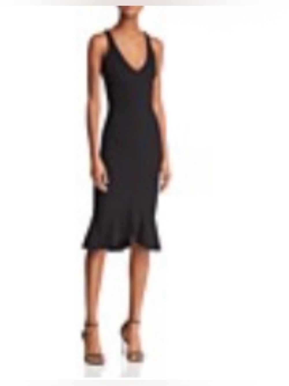 Likely Corina Flounced Midi Sheath Dress in Black. Size 8.